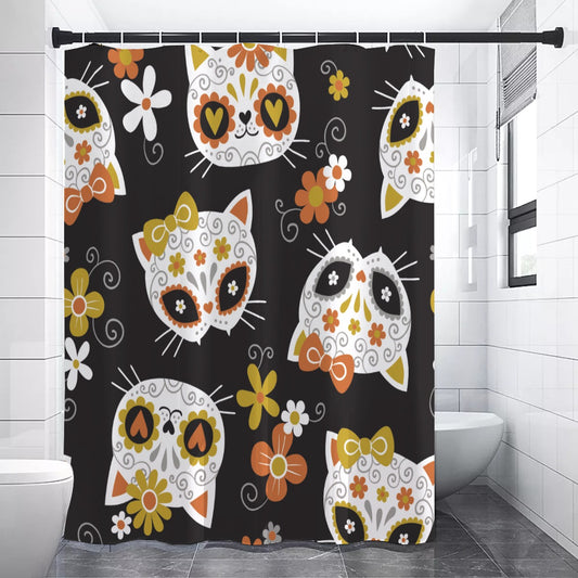 Sugar skull cat Shower Curtains 150（gsm）
