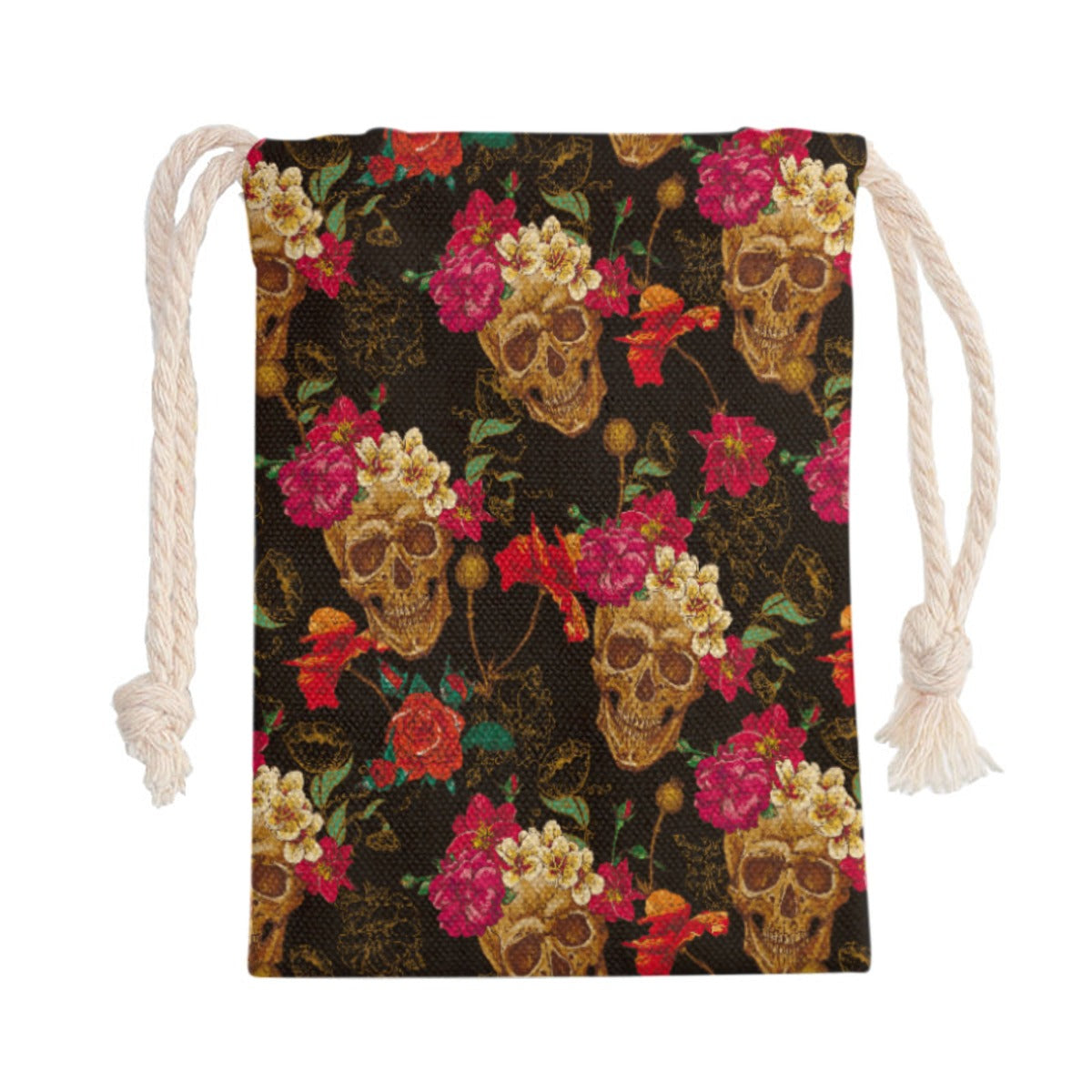 Floral skull Drawstring Bag, Day of the dead drawstring bag purse, skull skeleton backpack