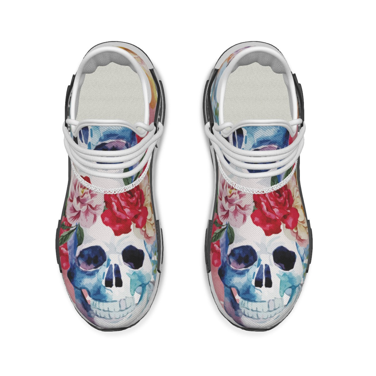 Rose skull, floral skull Halloween skeleton Women's Mesh Sneakers