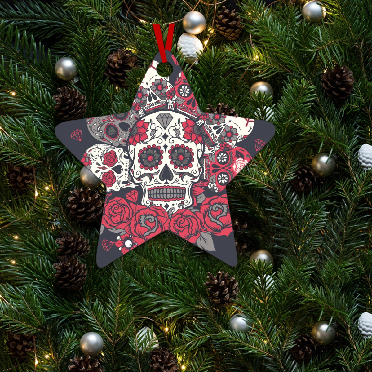 Sugar skull pattern Star Shaped Christmas Tree Aluminum Pendant