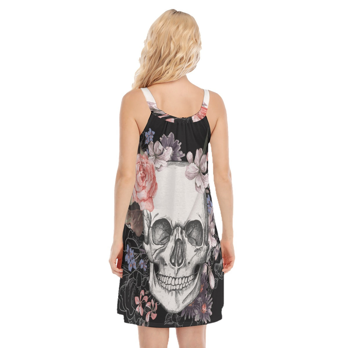 Floral skull Women's Sleeveless Cami Dress, Halloween skeleton skull dress