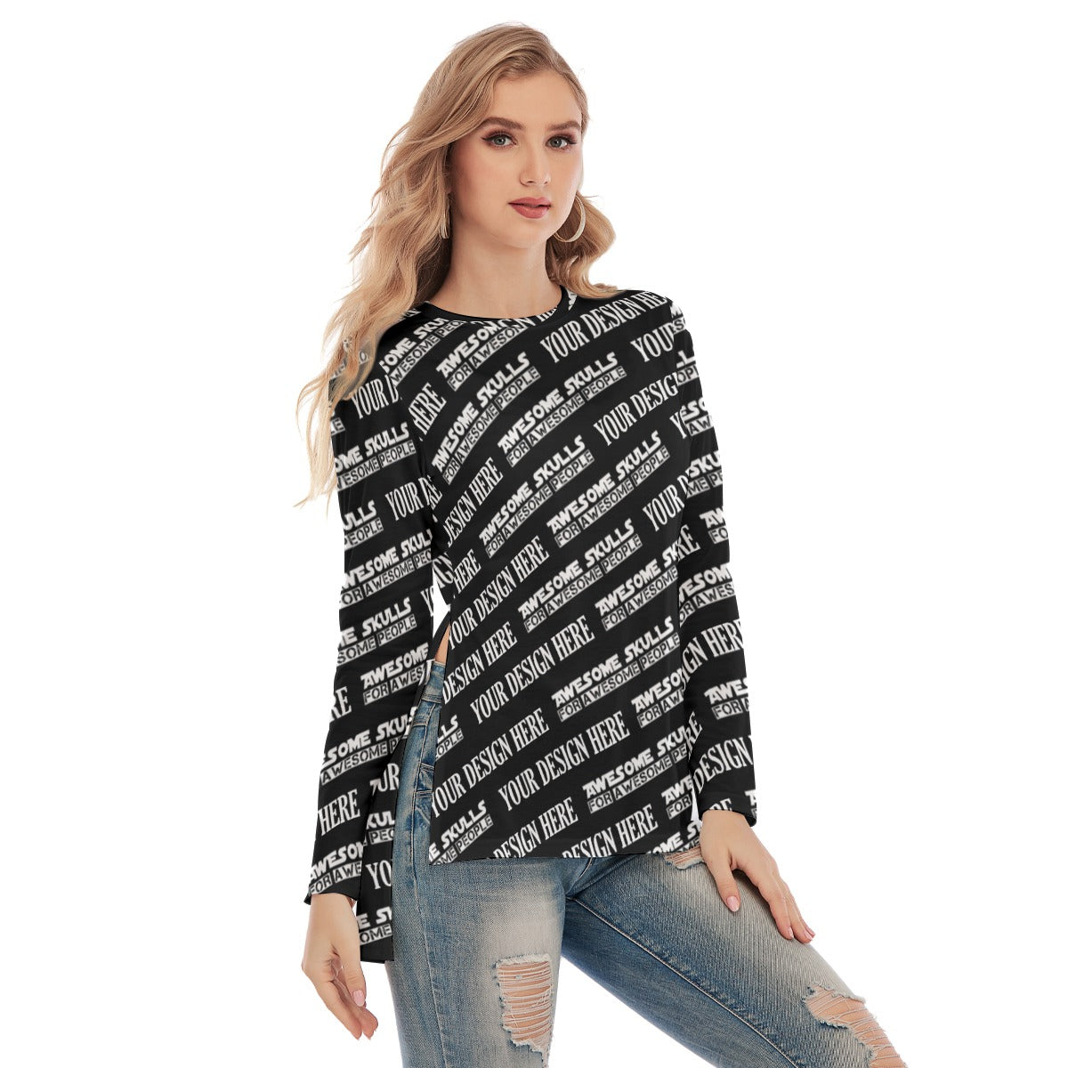 Custom print on demand pod Women's Shirts Side Split Long T-shirt