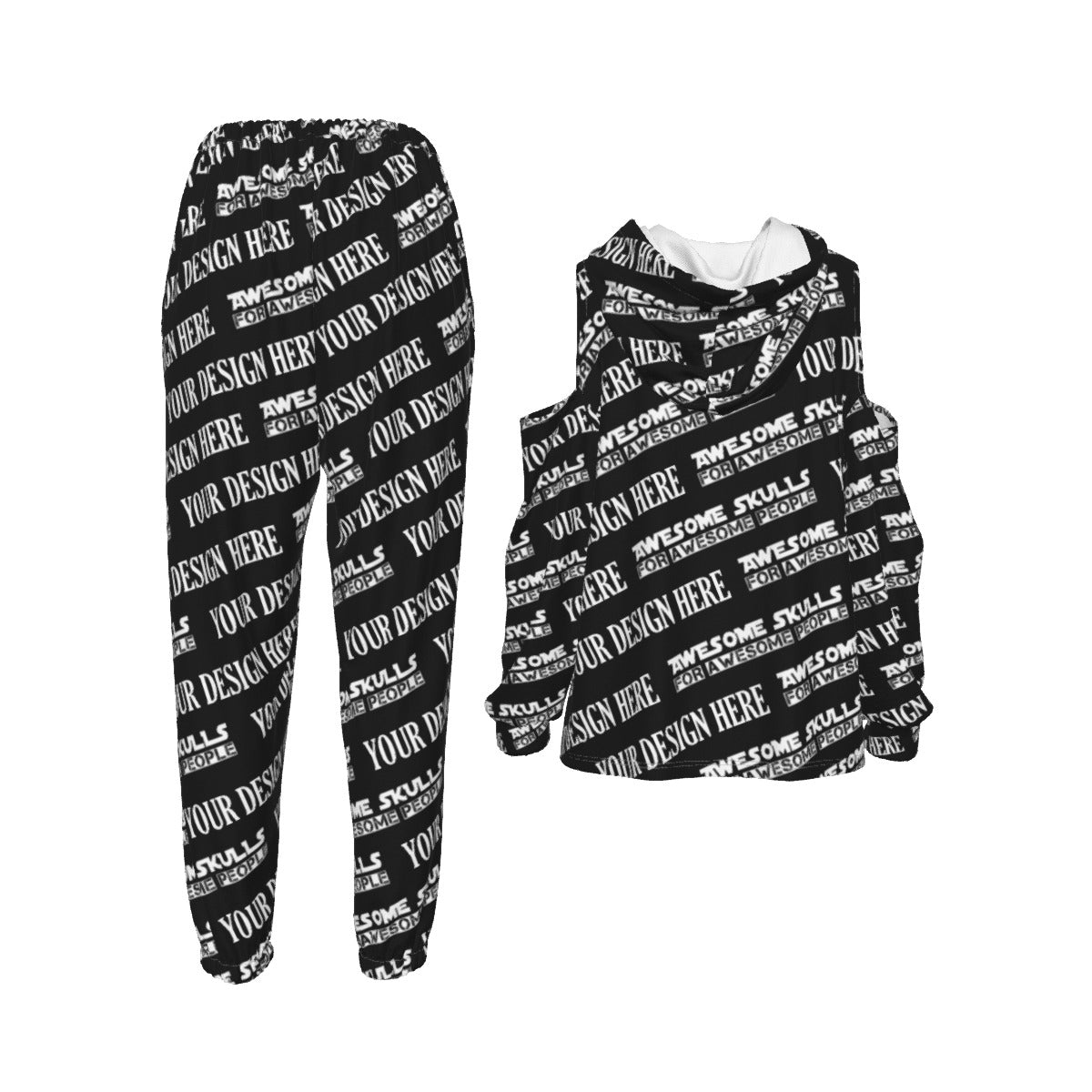 Custom Print on demand POD women's suit Cold-Shoulder Hoodie Sports Suit