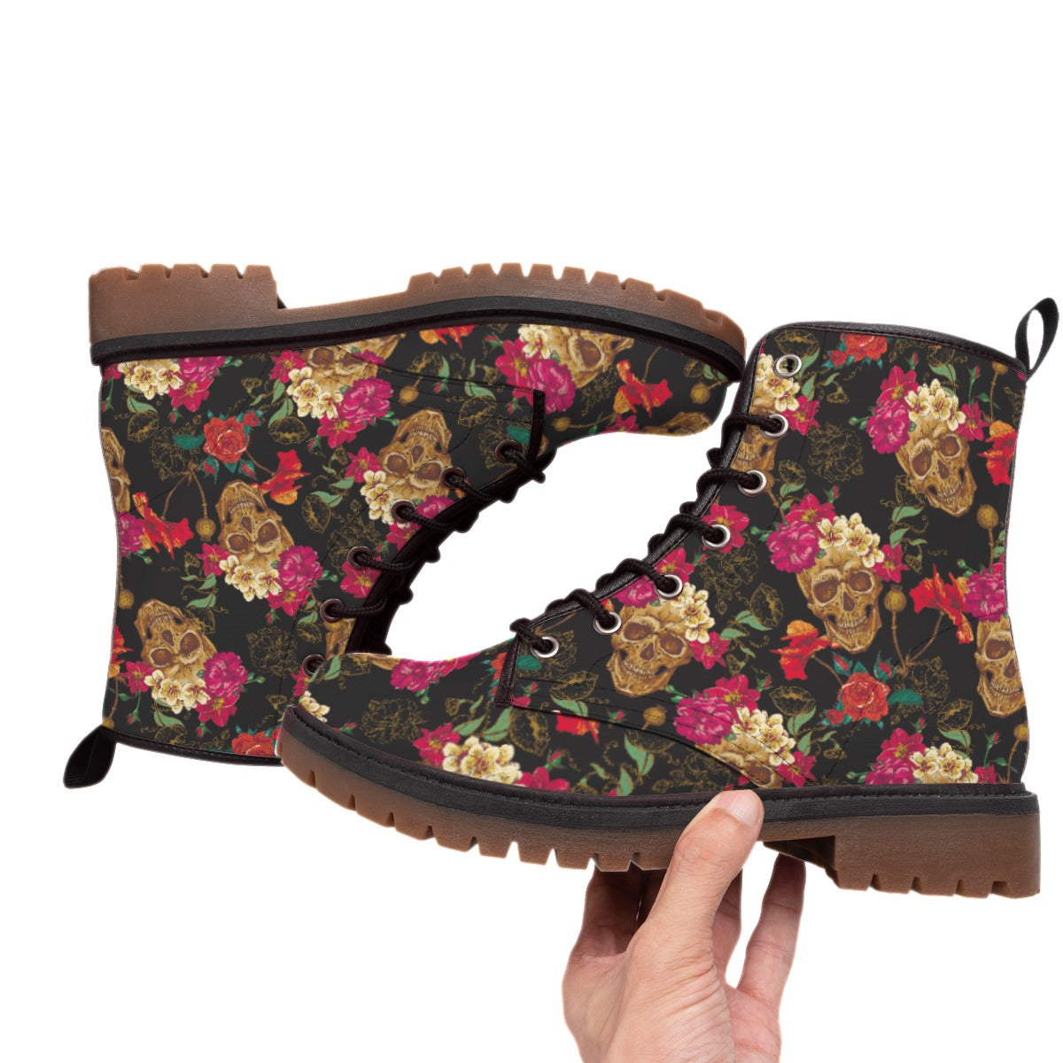 Floral rose skull Boots, Day of the dead skull shoes boots sneakers, Halloween shoes boots