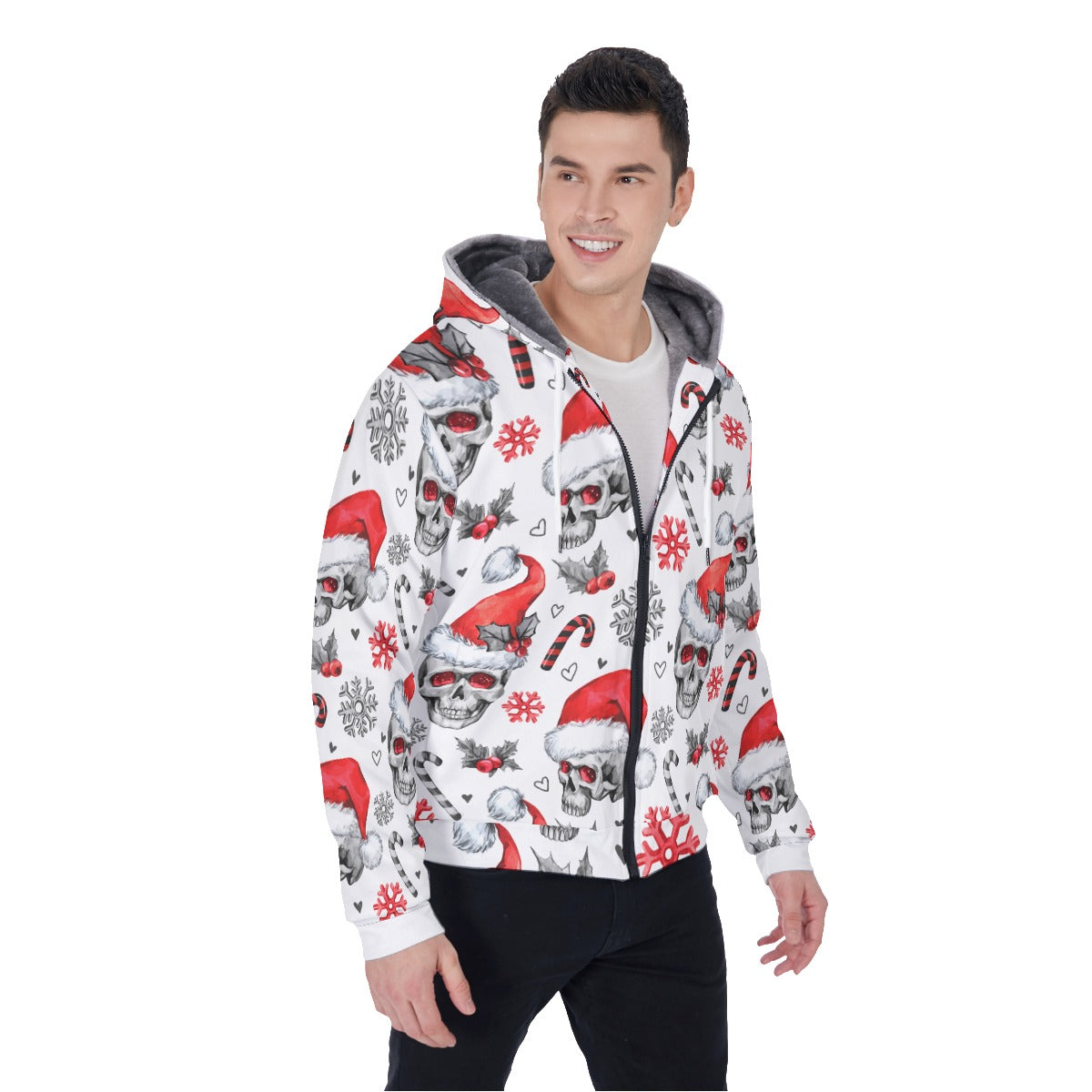 Christmas skull All-Over Print Men's Sherpa Fleece Zip Up Hoodie