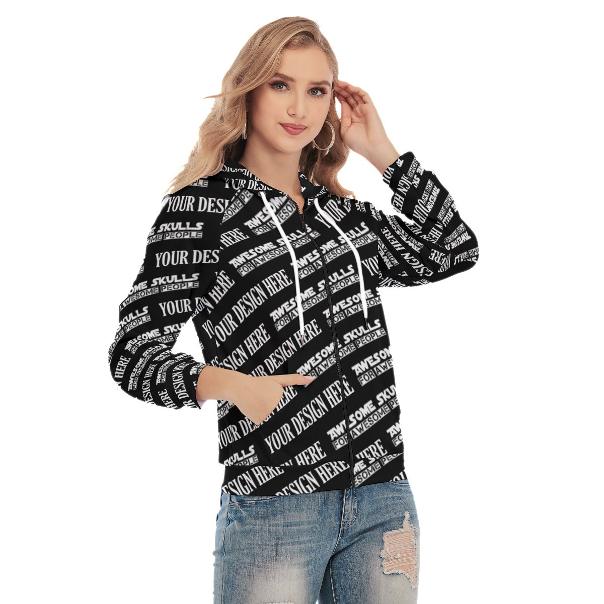 Custom print on demand pod Women's Hoodie Women's Raglan Sleeve Hoodie With Zipper Closure