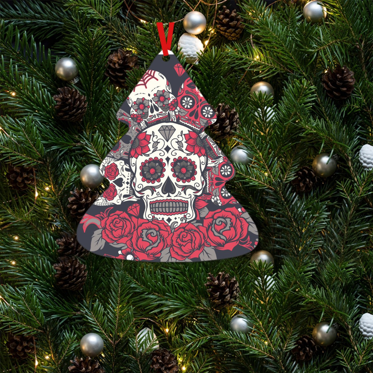 Sugar skull Christmas Tree Shaped Aluminum Pendant