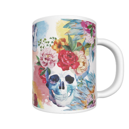 Floral skull Ceramics mug, gothic rose skull day of the dead tumbler cup mug