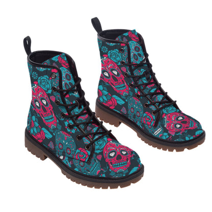 Sugar skull men's women's boots, Mexican skull calaveras skeleton boots shoes