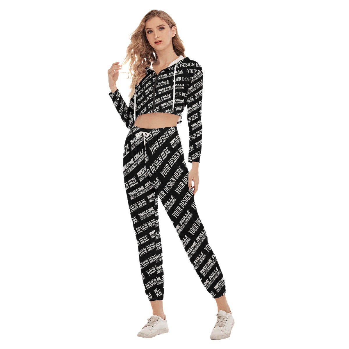 Custom Print on demand POD women's suit Crop Hoodie Sports Sets