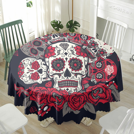 Sugar skull floral pattern Waterproof tablecloth | Round 180(gsm)