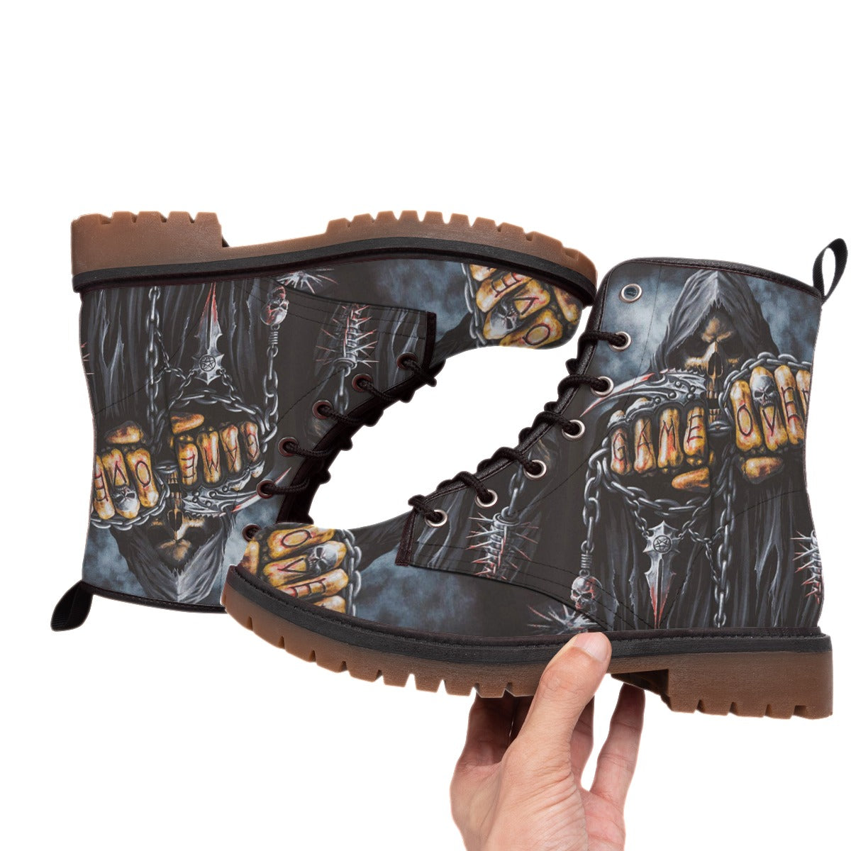 Game over grim reaper skull Men's Boots, Gothic skeleton skull shoes boots