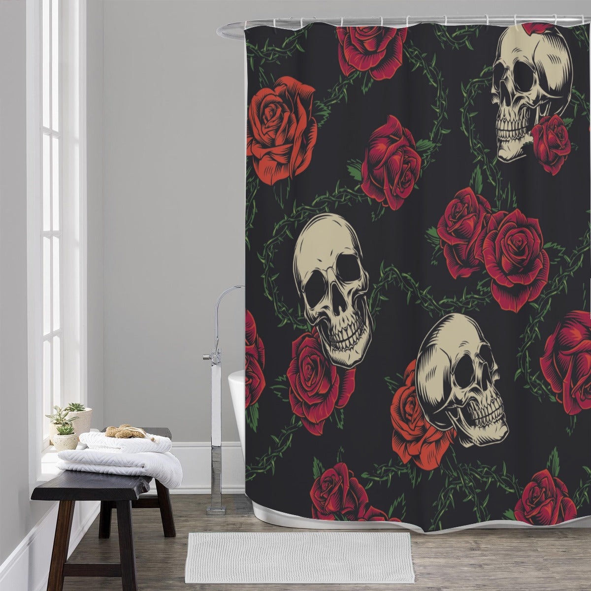 Floral skull Shower Curtains 150（gsm）