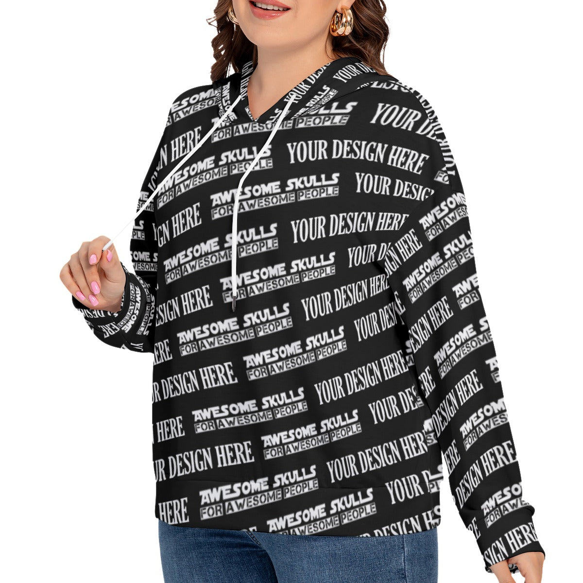 Custom print on demand pod Women's Hoodie Long Sleeve Sweatshirt With Hood(Plus Size)