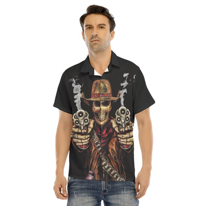 Gothic Grim reaper Men's Lapel Collar Short Sleeve T-shirt With Concealed Placket