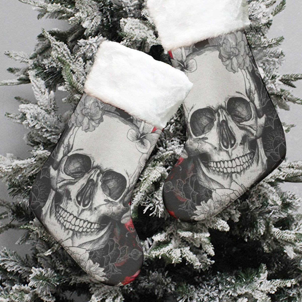 Floral sugar skull All-Over Print Christmas Socks