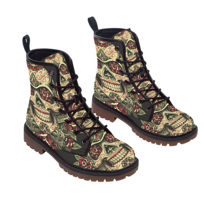 Day of the dead men's women's boots, Dia de los muertos sugar skull boots shoes