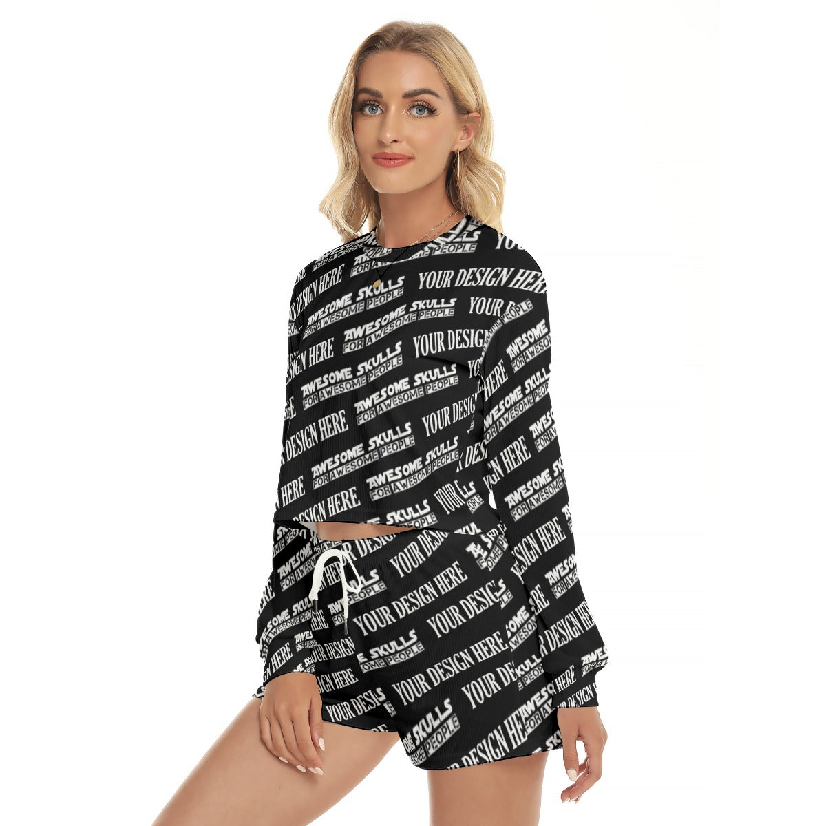 Custom Print on demand POD women's suit Short Sweatshirt And Pants Suit