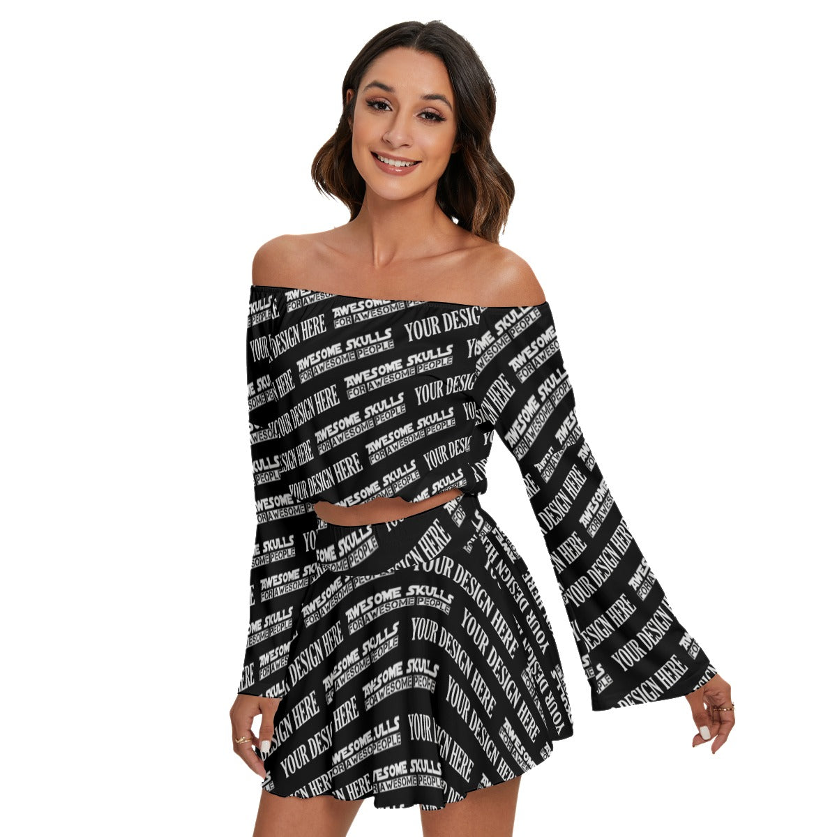 Custom Print on demand POD women's suit Off-shoulder Top And Skirt Set