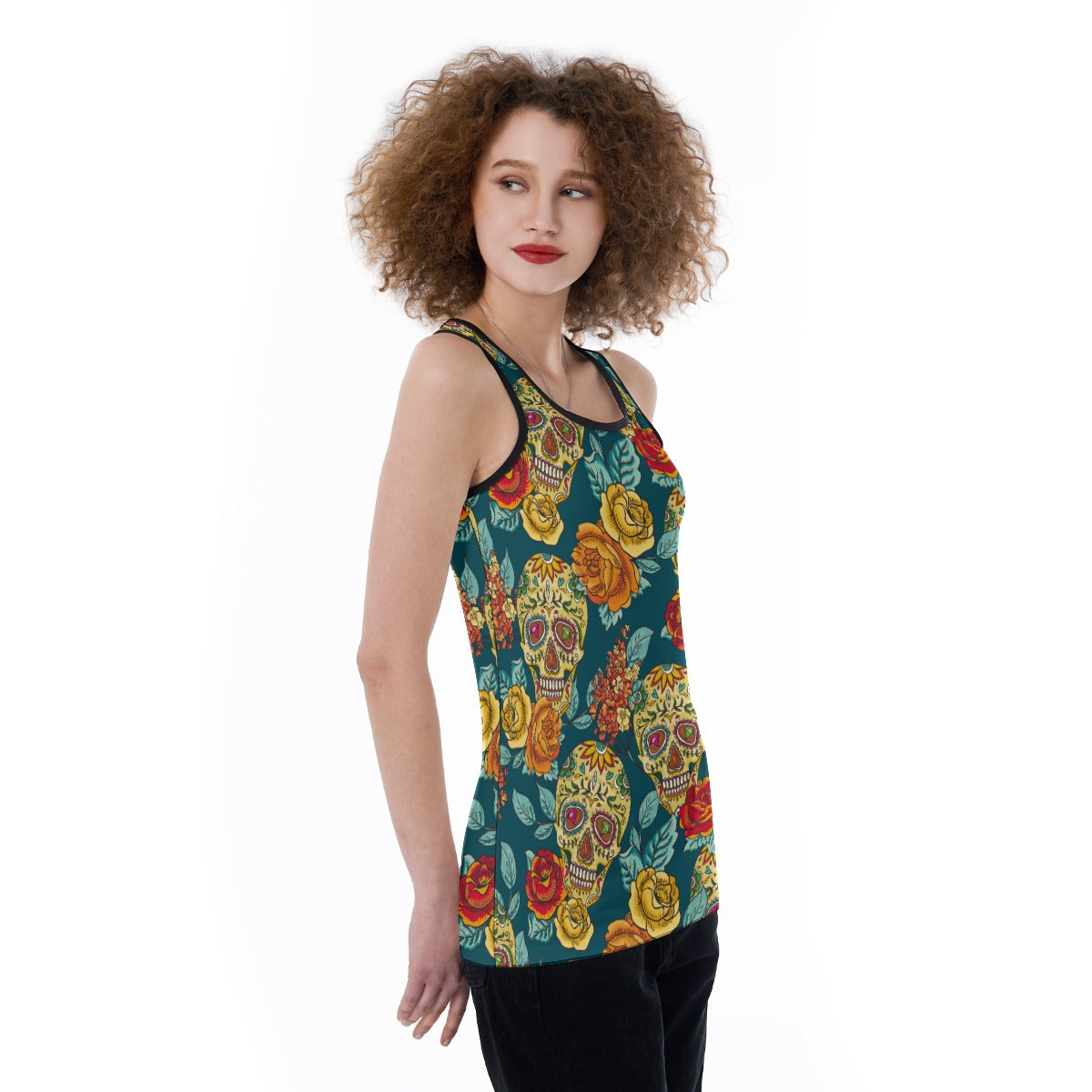 Sugar skull Women's Back Hollow Tank Top, Calavera skeleton tank top, sugar skull shirt