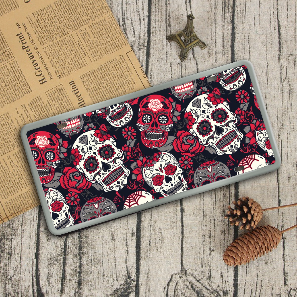 Day of the dead Vintage License Plate Decoration Painting, Gothic Vintage License Plate Painting