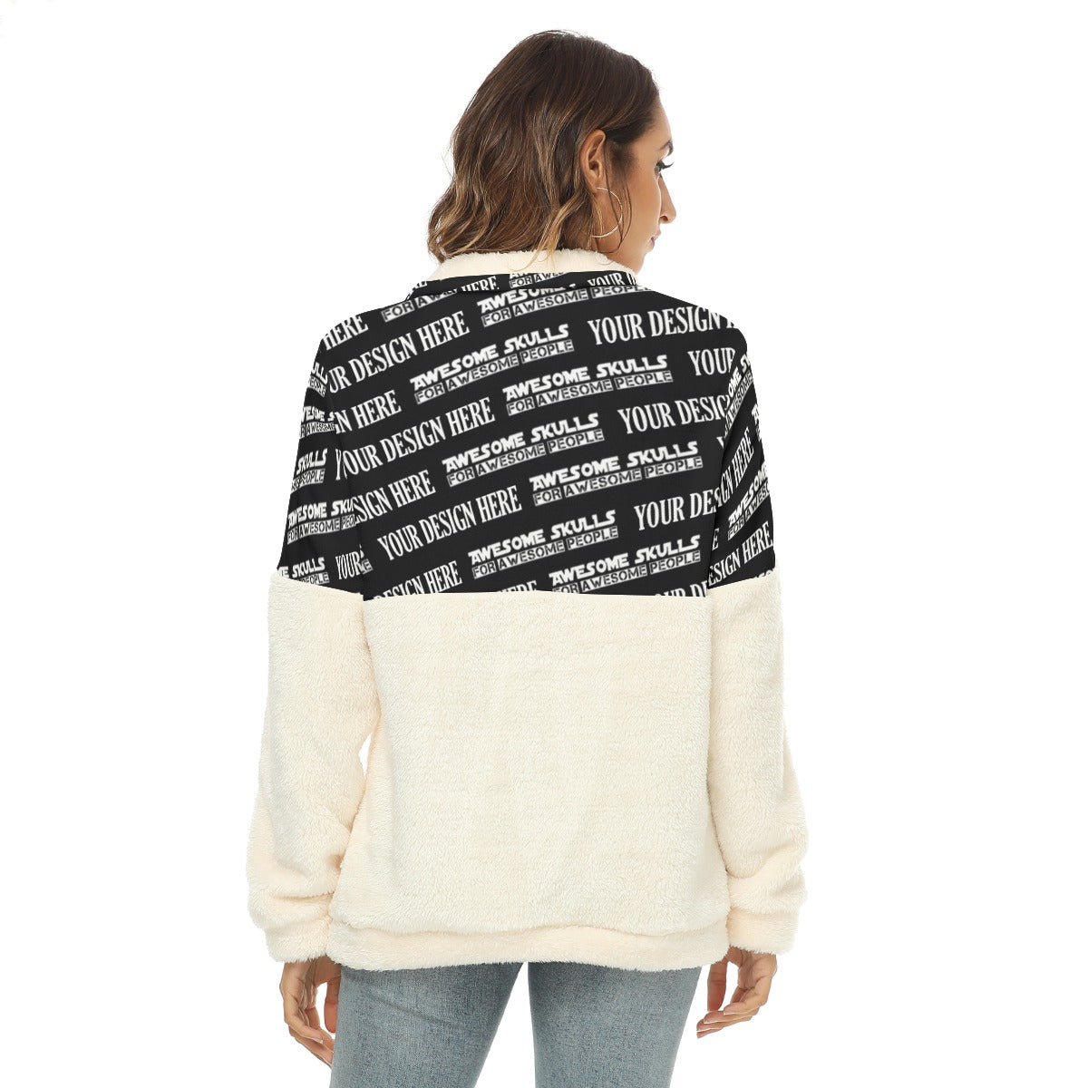 Custom print on demand pod Women's Hoodie Borg Fleece Sweatshirt With Half Zip