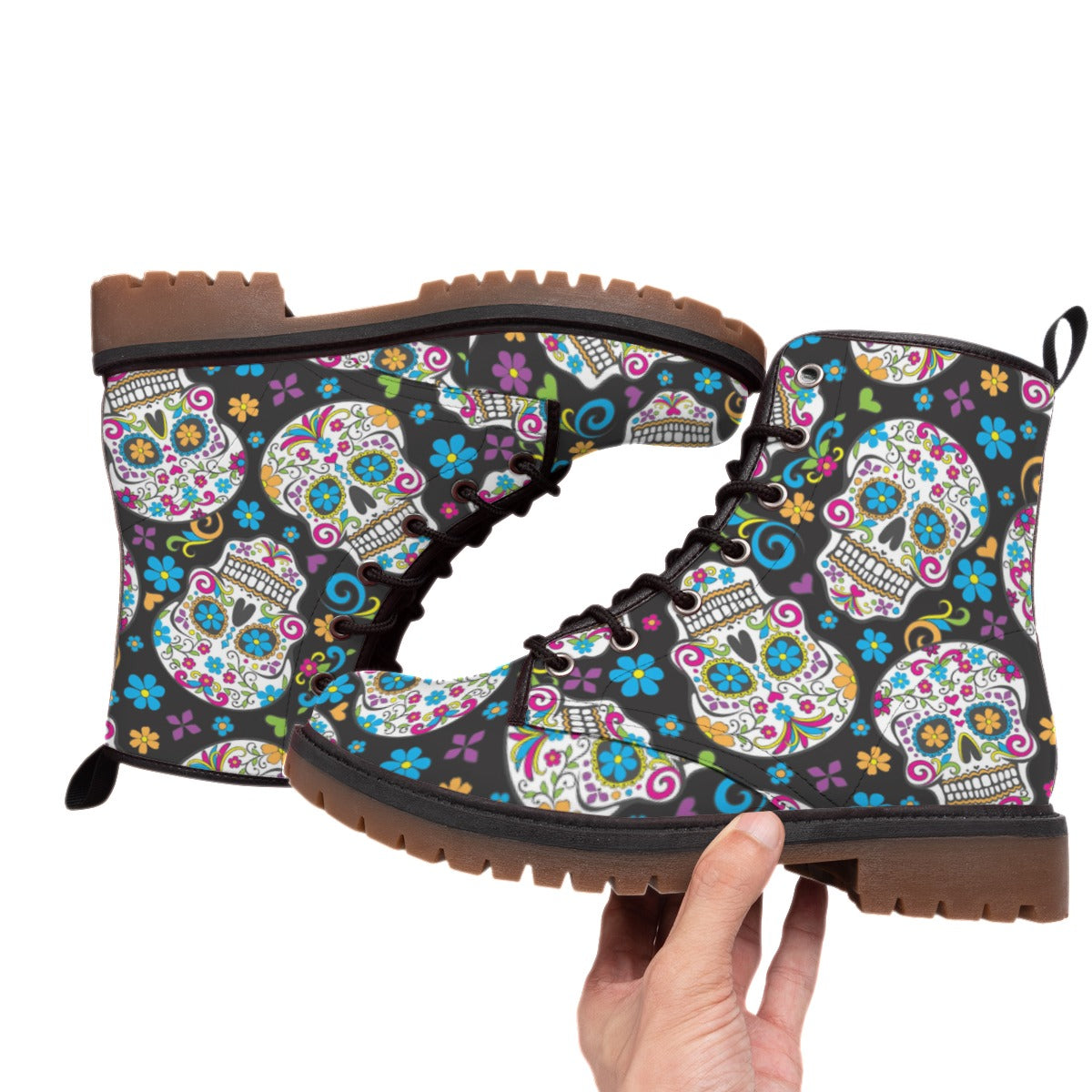 Day of the dead sugar skull Martin Short Boots, Dia de los muertos skull boots shoes for women men