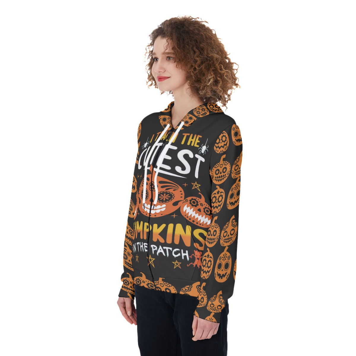 Sugar skull pumpkin Women's Zip Up Hoodie