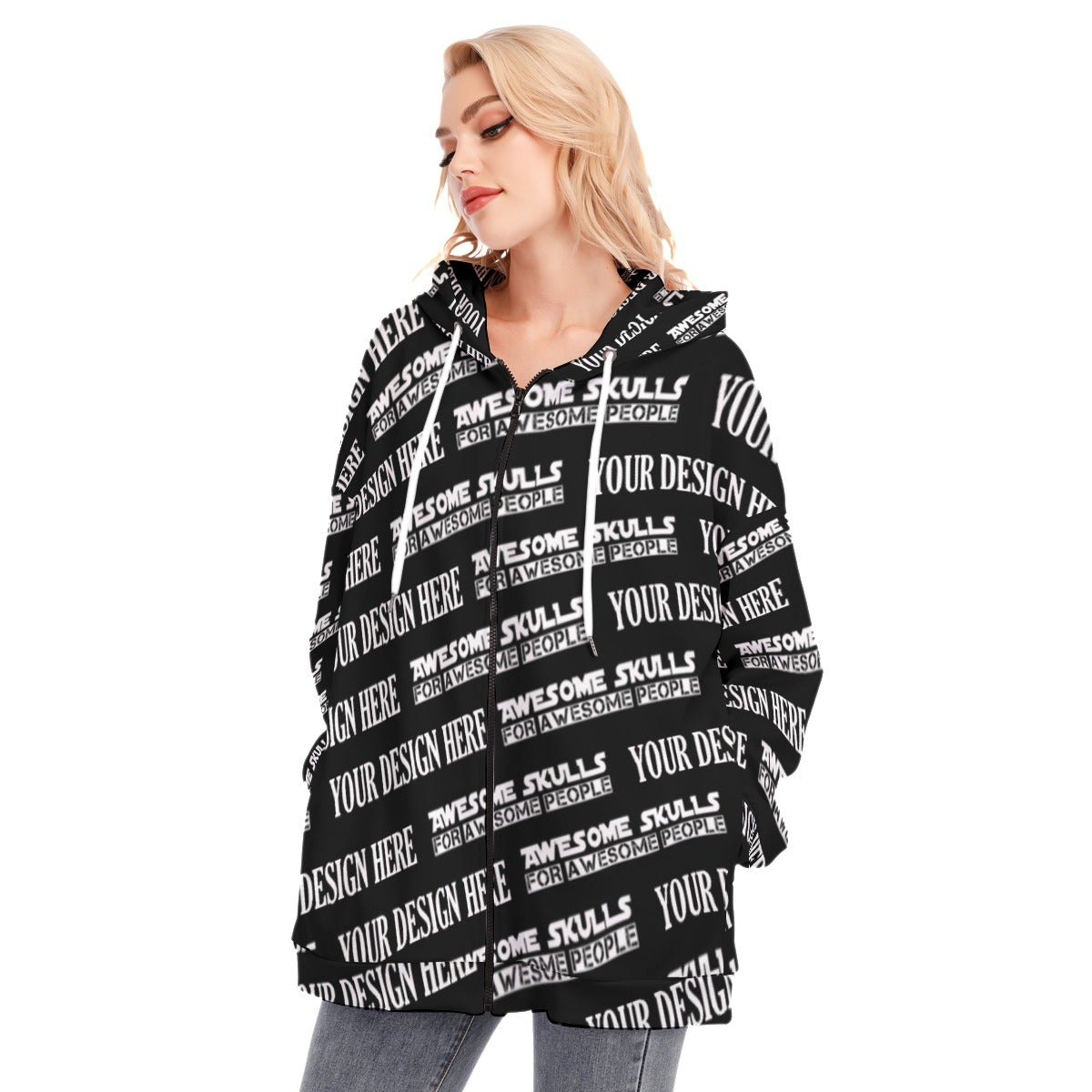 Custom print on demand pod Women's Hoodie Long Hoodie With Zipper Closure