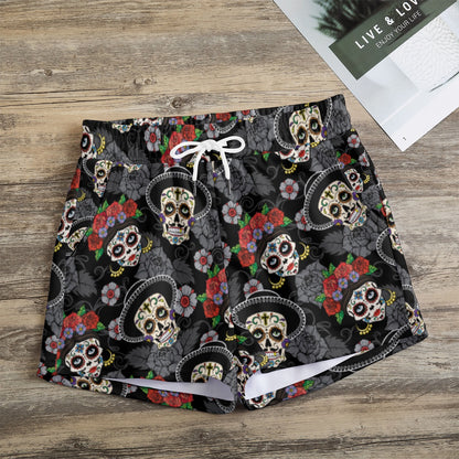 Sugar skull Dia de los muertos Women's Casual Shorts, Mexican skull calaveras skeleton shorts