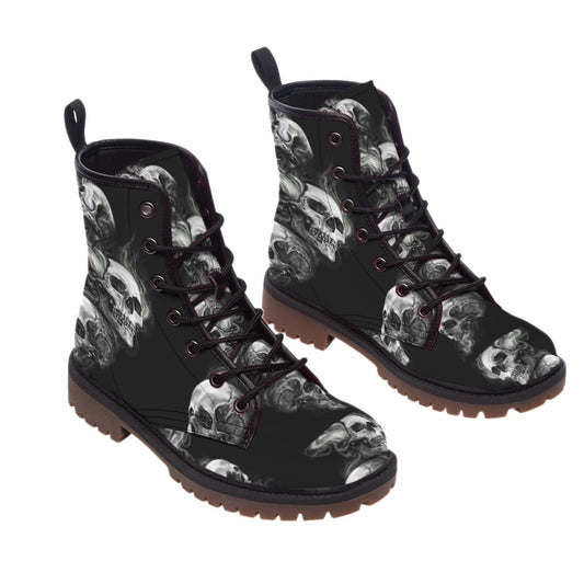 Flaming skull boots shoes for men women, Fire gothic Halloween boots shoes