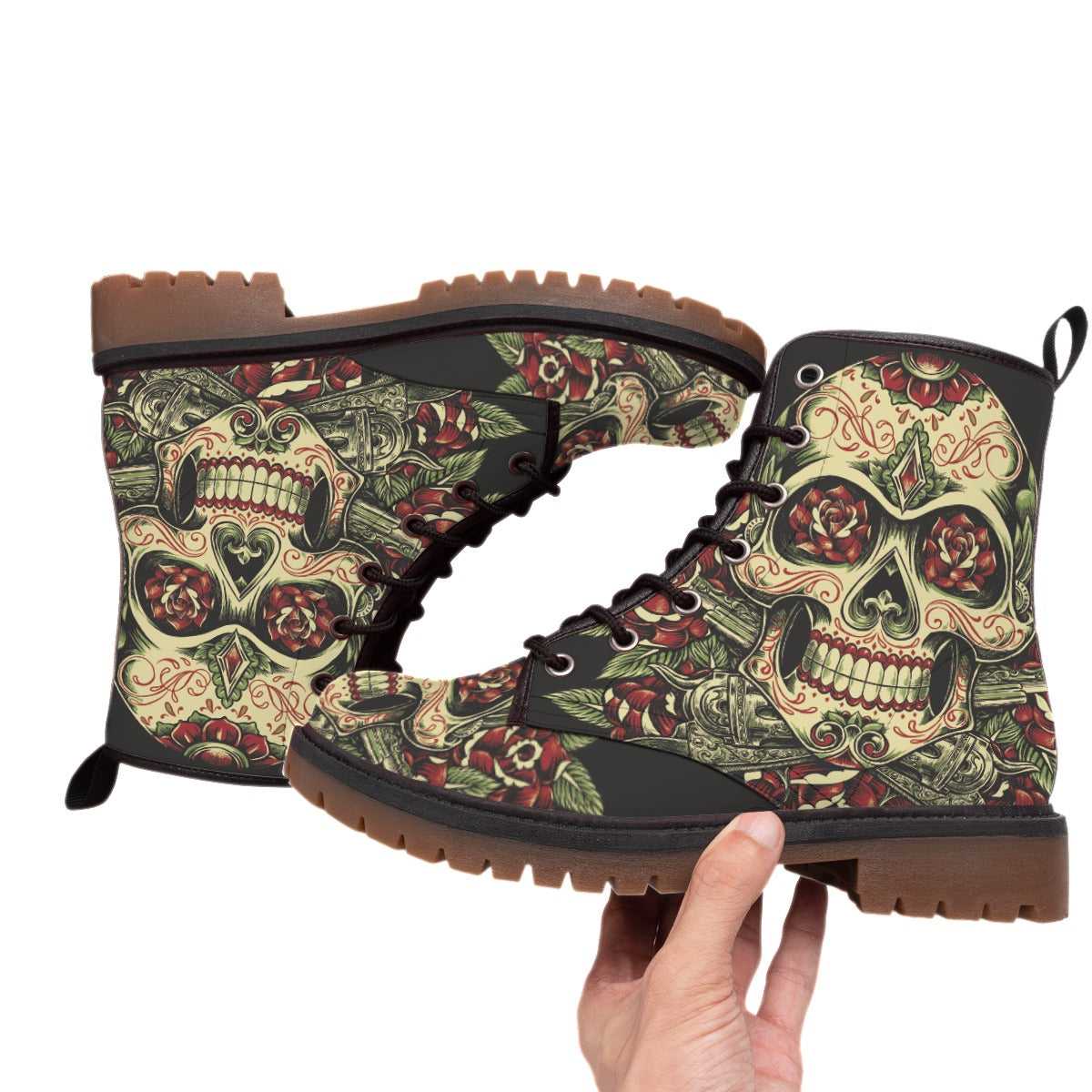 Day of the dead men's women's boots, Dia de los muertos sugar skull boots shoes