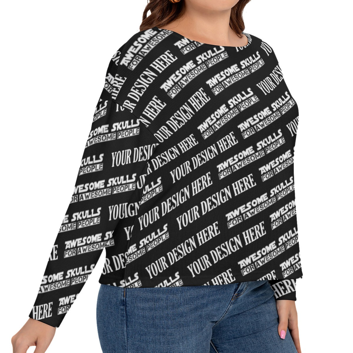 Custom Print on demand POD women's Knitwear & Ca Drop-shoulder Imatation Knitted Sweater (Plus Size)