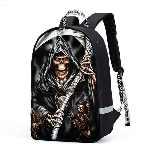 Grim reaper Backpack With Reflective Bar, gothic skull skeleton Halloween backpack bag purse