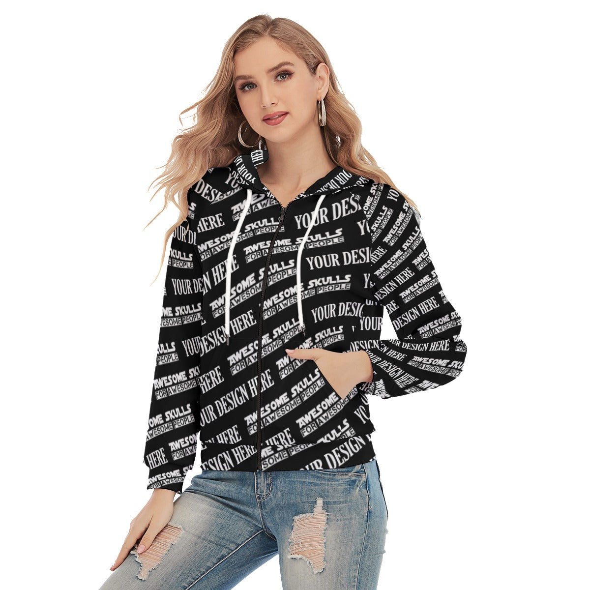 Custom print on demand pod Women's Hoodie Women's Raglan Sleeve Hoodie With Zipper Closure