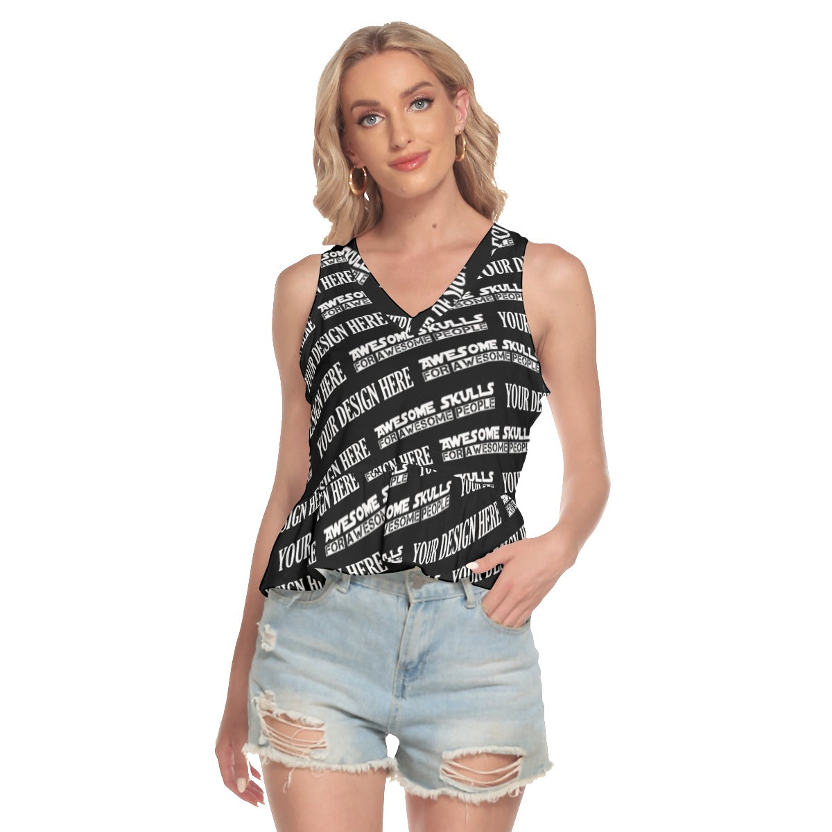 Custom print on demand pod Women's Top V-neck Ruffle Hem Blouse