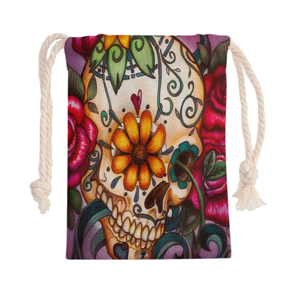 Beautiful floral sugar skull Drawstring Bag