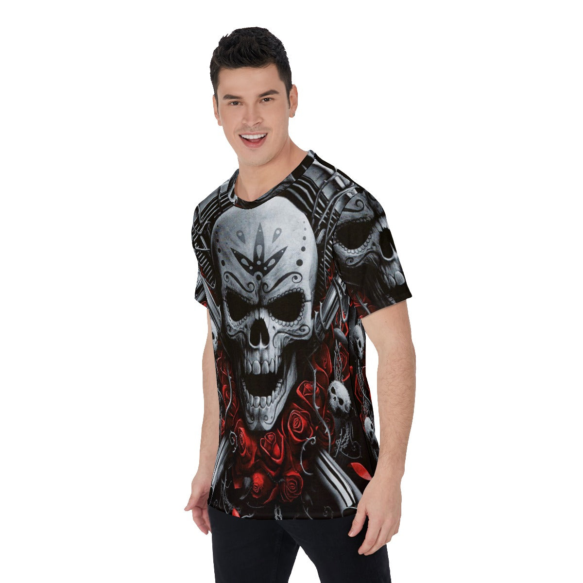 Motorcycle skull biker Men's O-Neck T-Shirt, Biker skull tshirt, Gothic skull Halloween tshirt