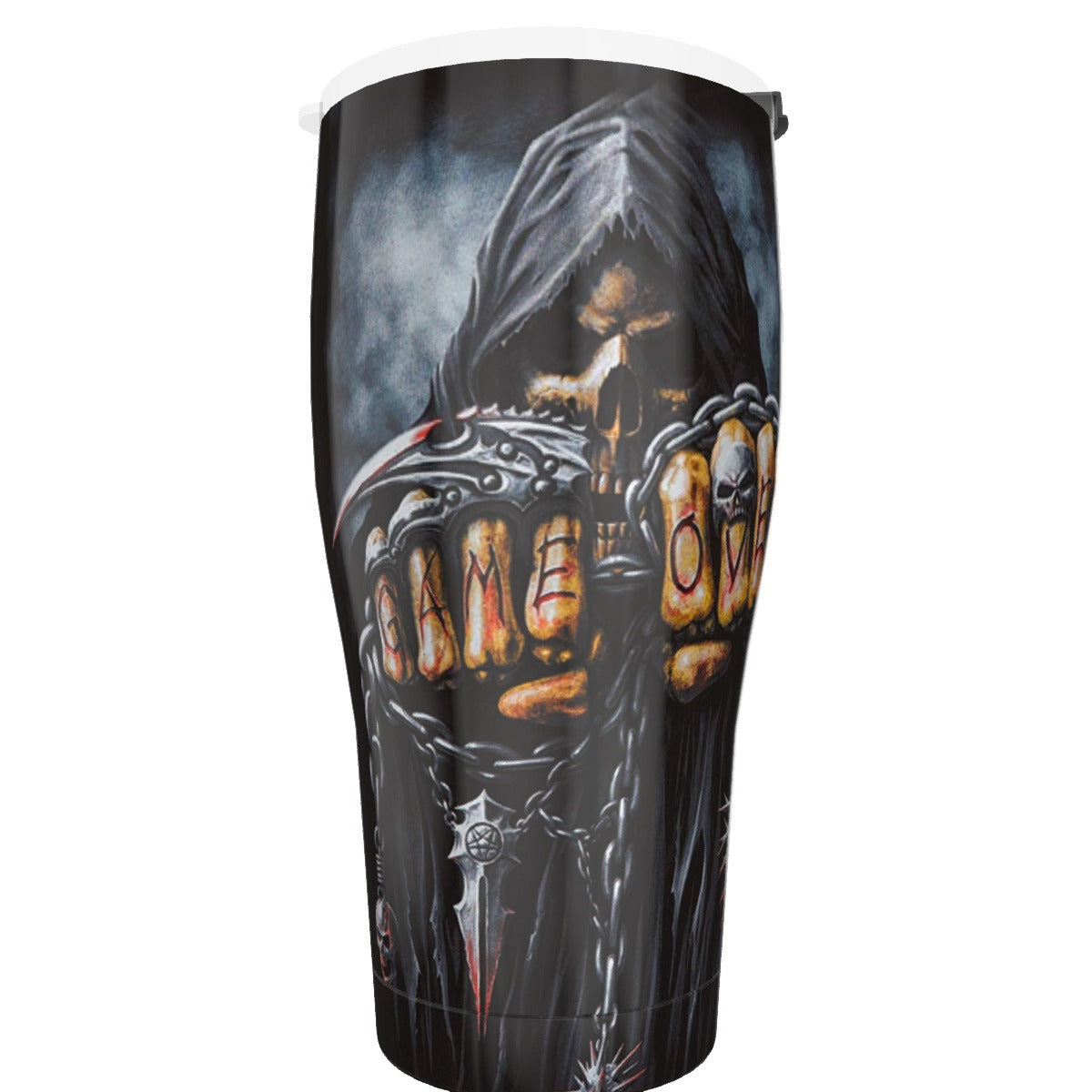 Grim Reaper Game Over skull Tumbler 30oz