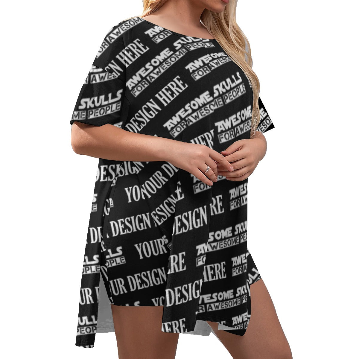 Custom Print on demand POD women's suit Drop-Shoulder T-Shirt with Side Split and Shorts (Plus Size)