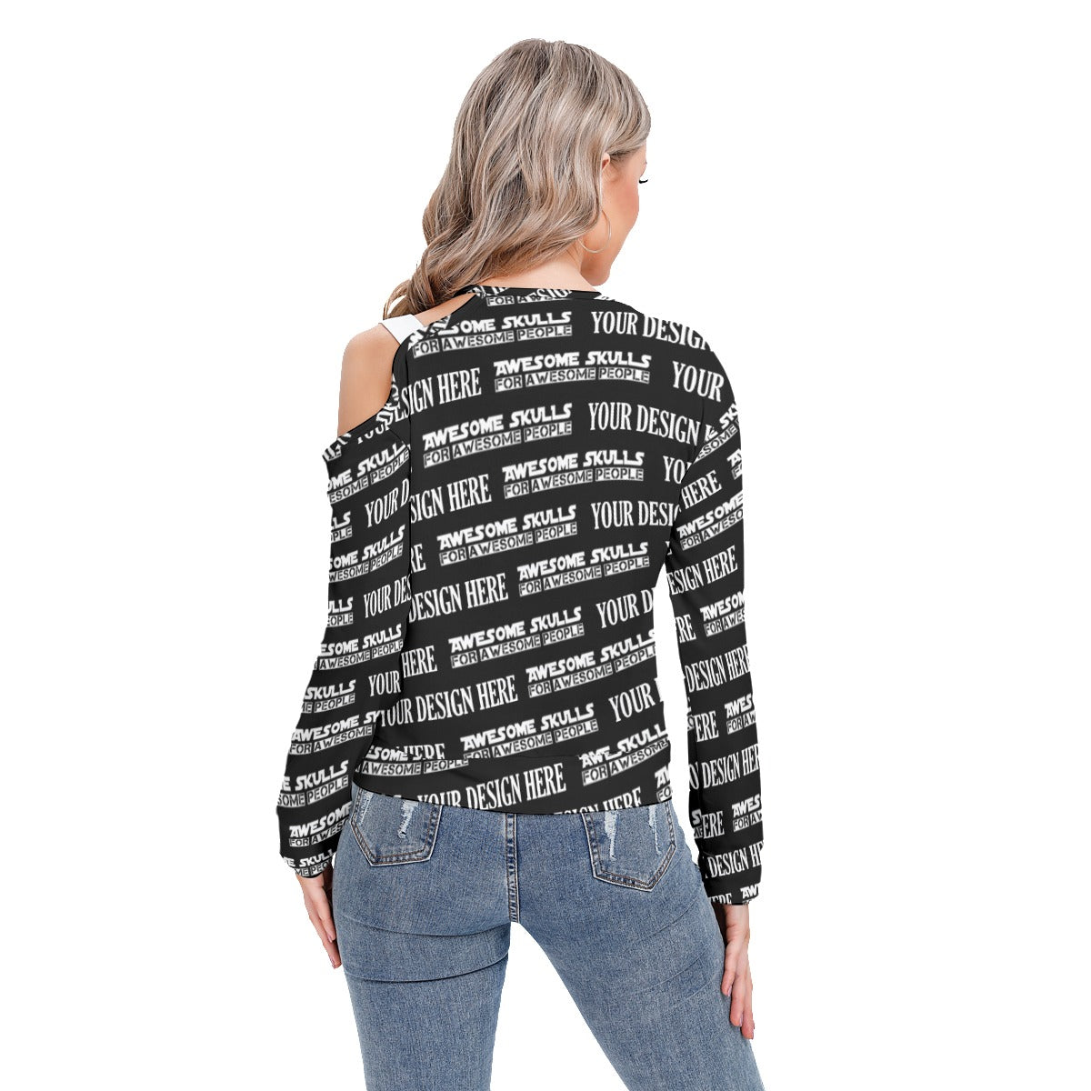 Custom print on demand pod Women's Hoodie One-shoulder Cut O-neck Sweatshirt