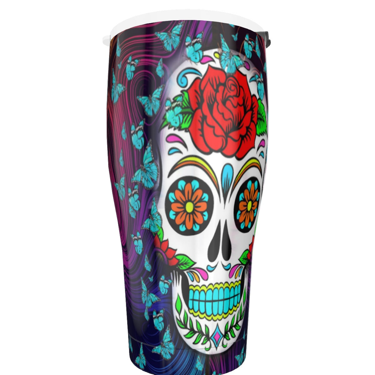 Sugar skull floral skeleton Tumbler 30oz, Dia de los muertos rose skull tumbler mug cups