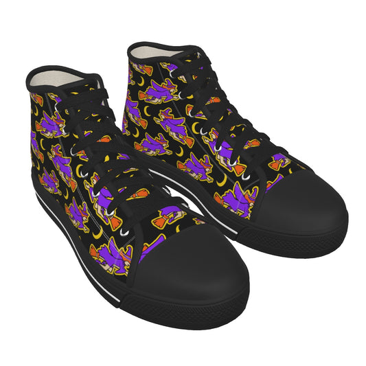 Halloween witch Women's Black Sole Canvas Shoes, Skeleton skull shoes