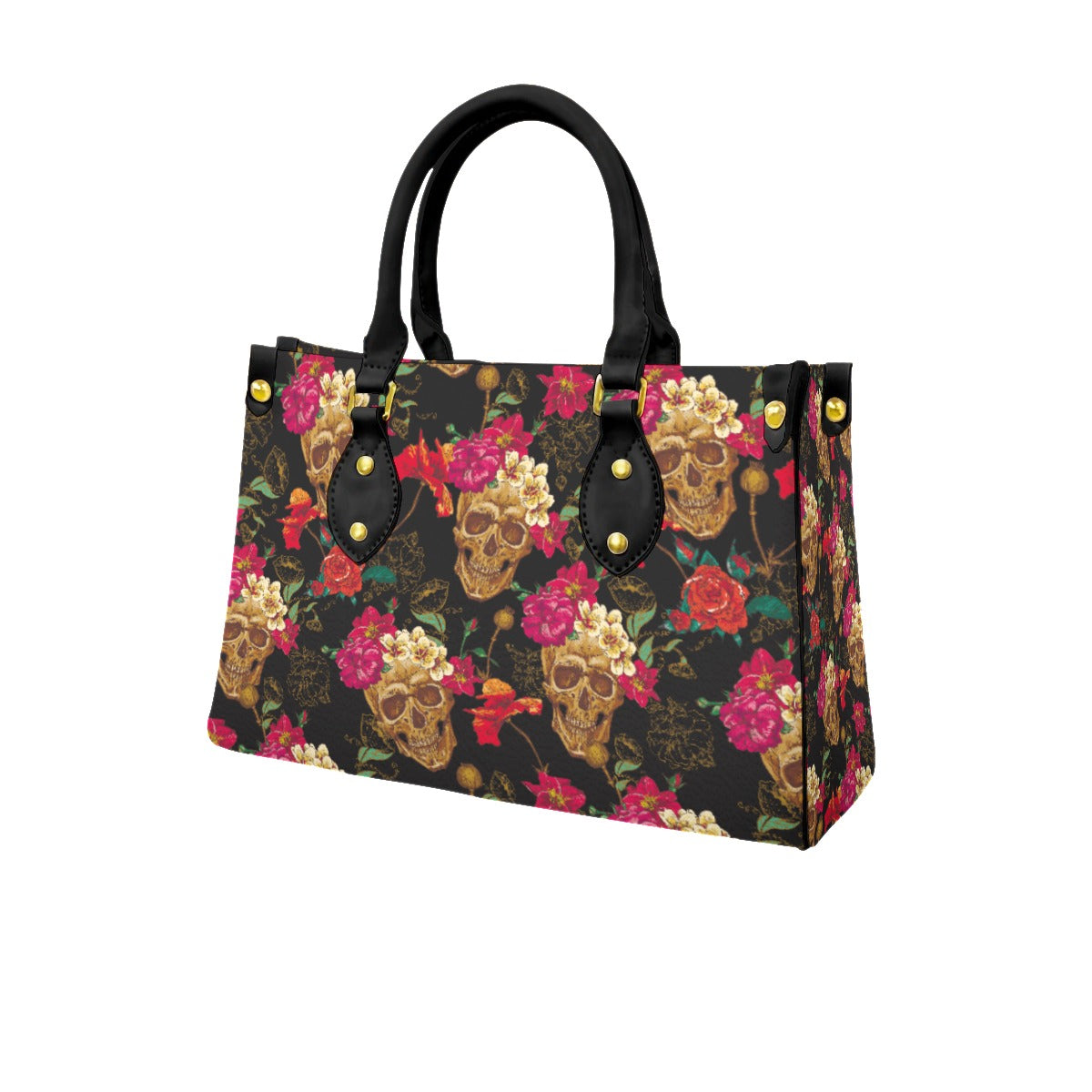 Floral skull Handbag, Sugar skull handbag, Halloween skeleton bag, gothic bag, skull women's bag