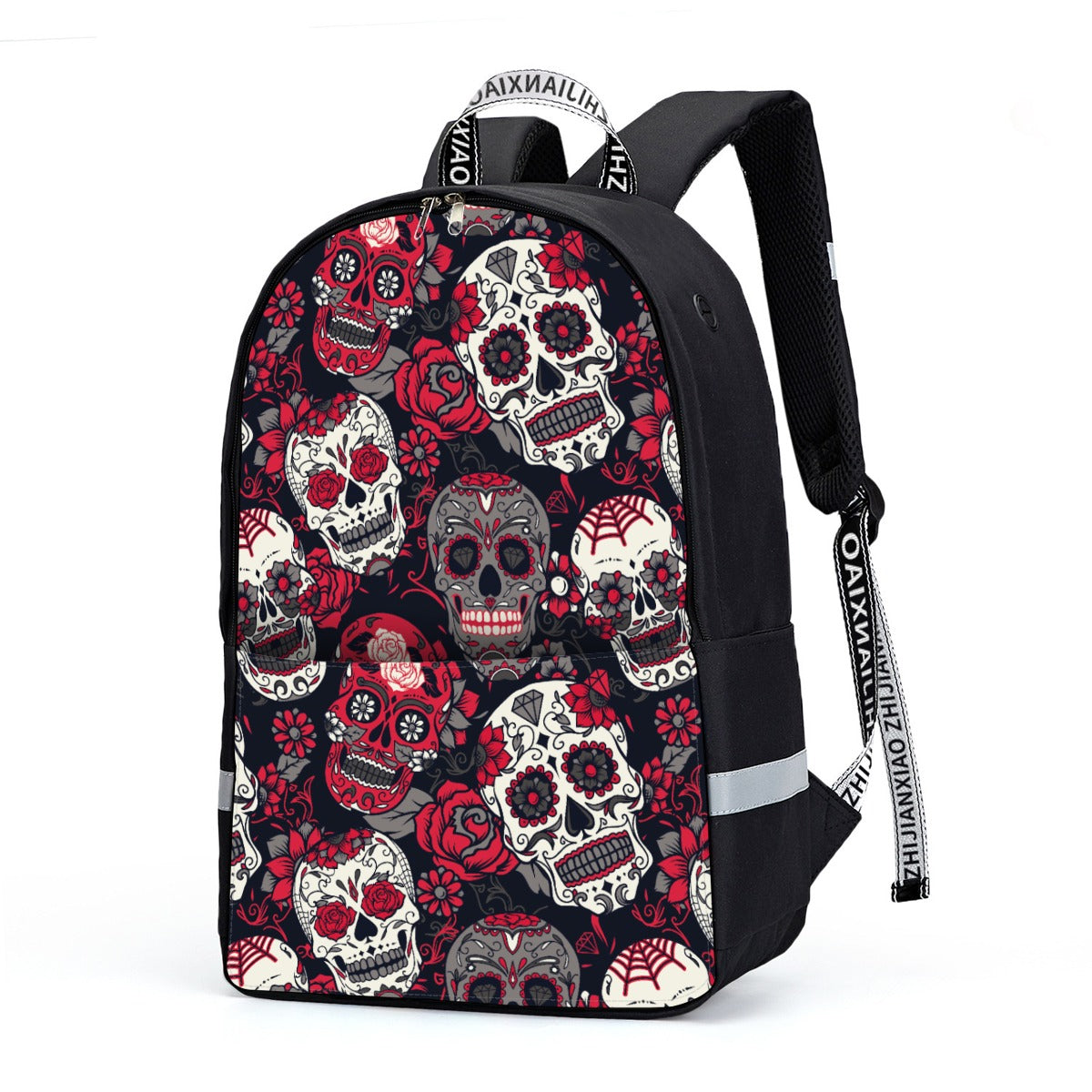 Day of the dead sugar skull Backpack With Reflective Bar, Dia de los muertos backpack bag purse