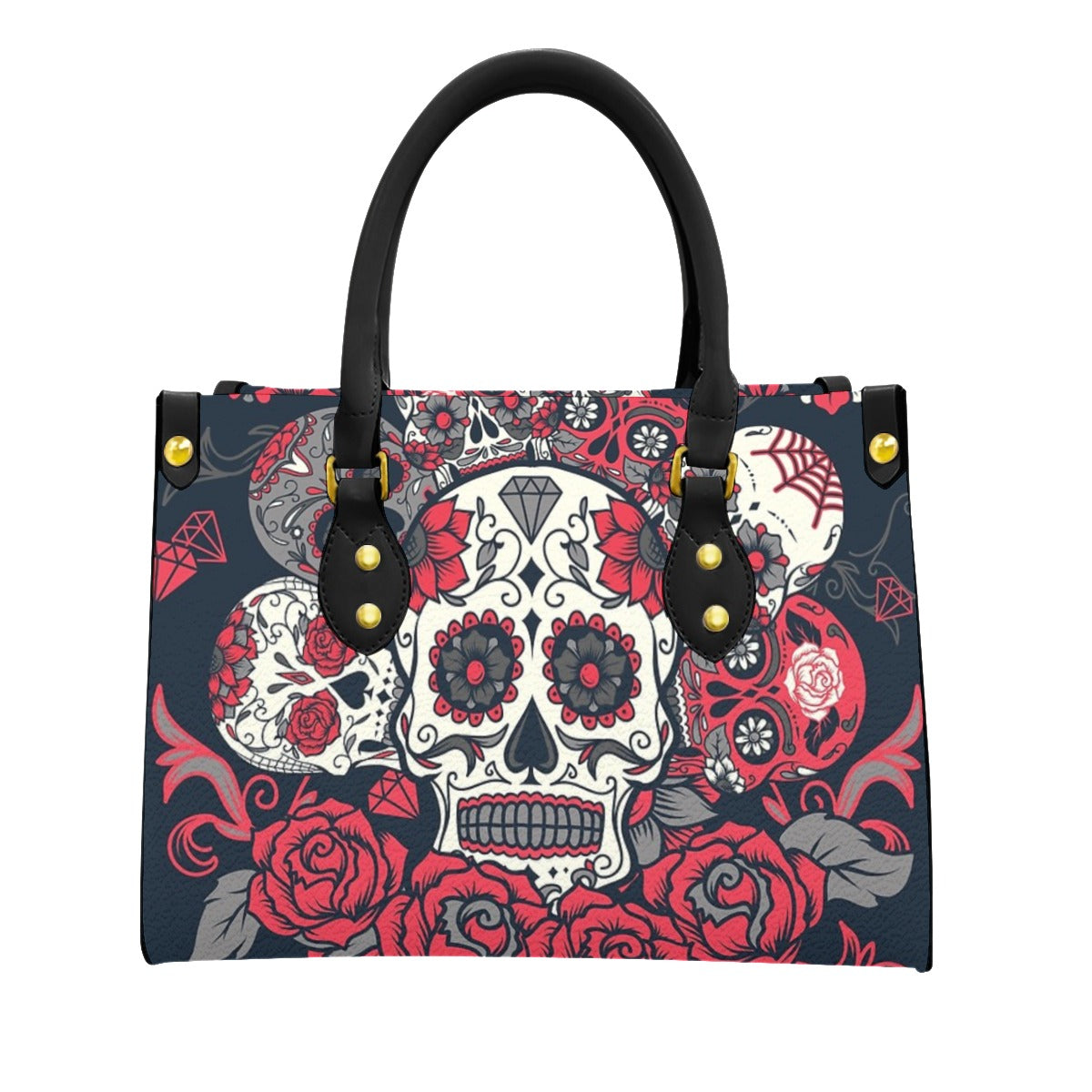 Sugar skull PU Handbag, Day of the dead skull handbag, Gothic calavera floral skull handbag