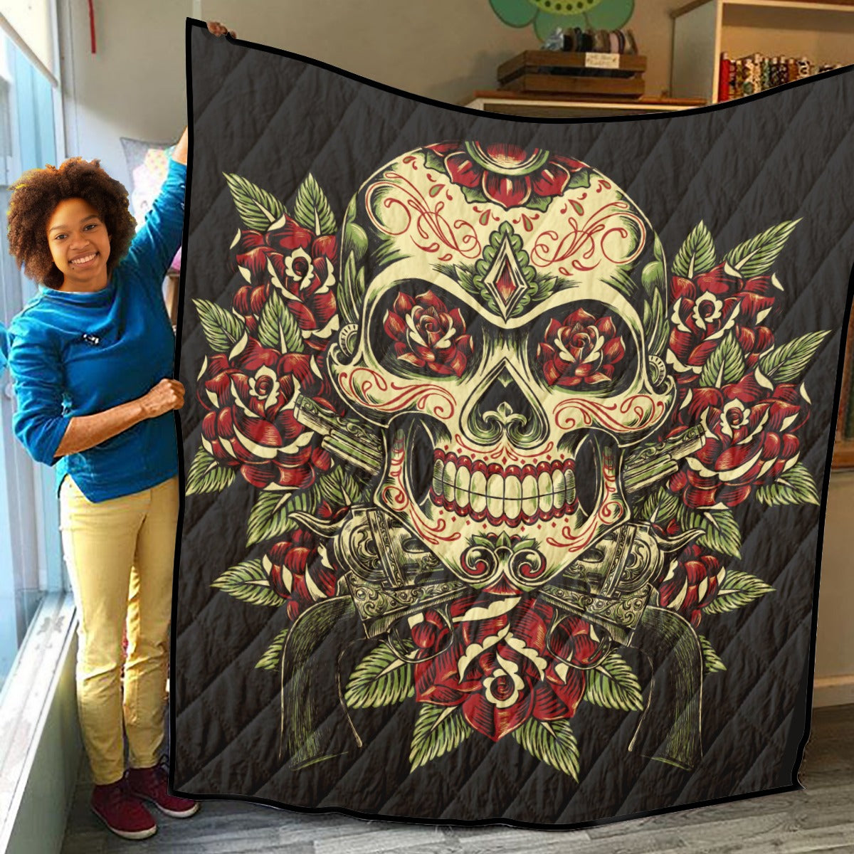 Day of the dead sugar skull Household Lightweight & Breathable Quilt, Skeleton halloween blanket