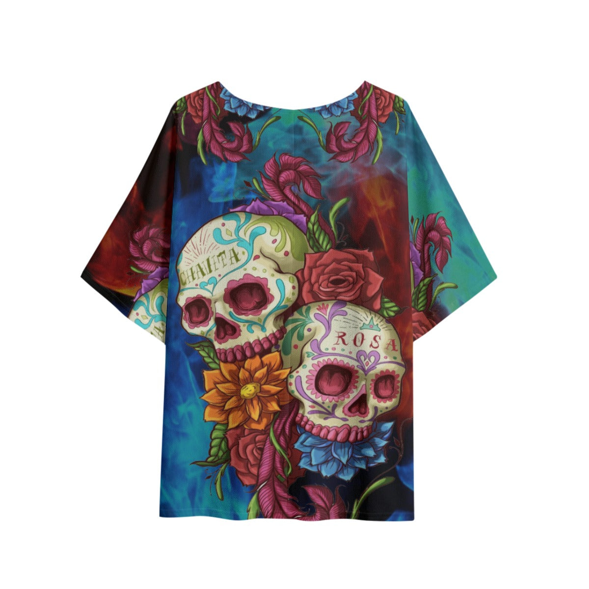 Sugar skull Day of the dead Women's T-shirt with Bat Sleeve