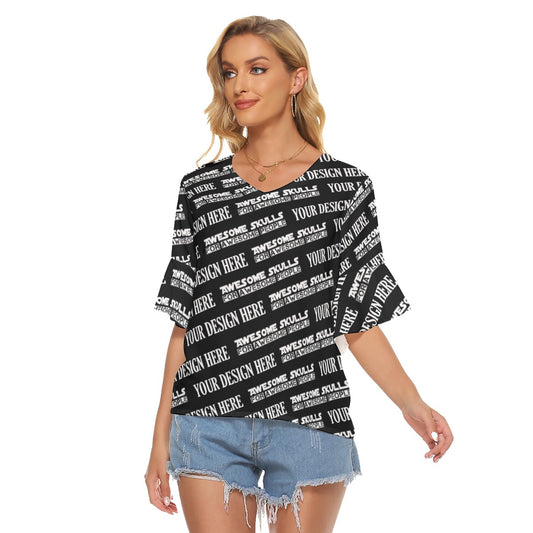 Custom print on demand pod Women's Shirts V-neck T-shirt With Lotus Sleeve