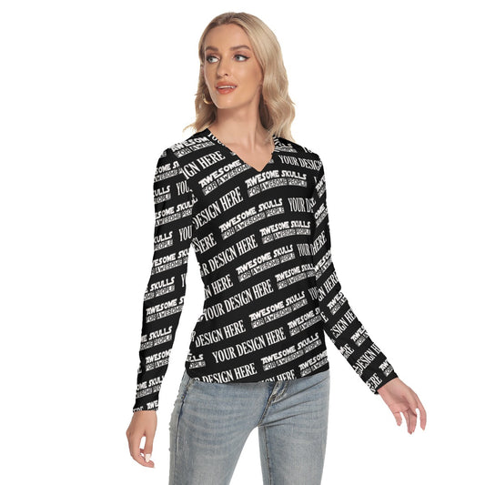 Custom print on demand pod Women's Shirts V-Neck Long Sleeves T-Shirt